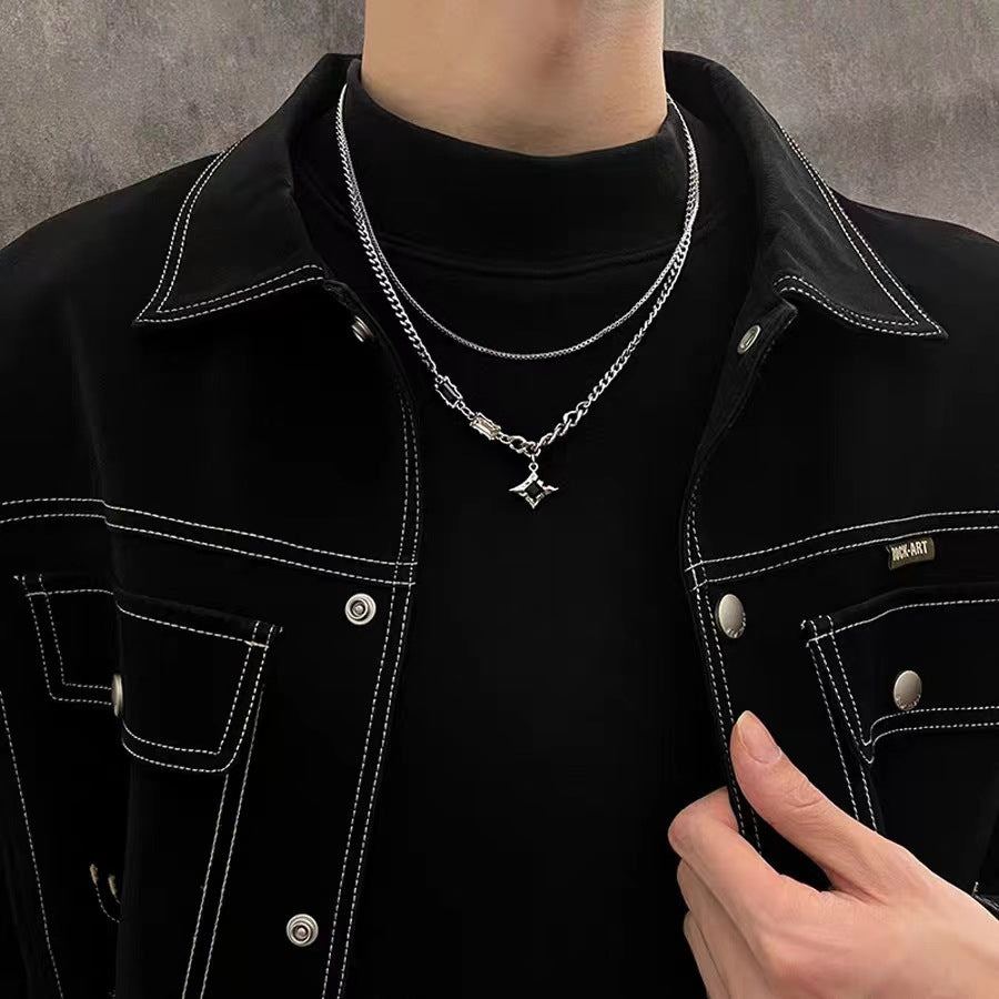Wholesale Manxing double-layer necklace hip hop design sense niche personalized accessories advanced Qixi boys and girls clavicle chain
